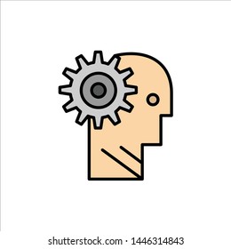 Solution, Brain, Gear, Man, Mechanism, Personal, Working  Flat Color Icon. Vector icon banner Template