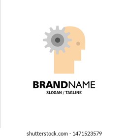 Solution, Brain, Gear, Man, Mechanism, Personal, Working Business Logo Template. Flat Color