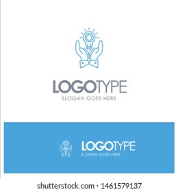 Solution, Bulb, Business, Hand, Idea, Marketing Blue outLine Logo with place for tagline. Vector Icon Template background