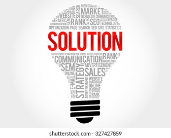 SOLUTION bulb word cloud, business concept