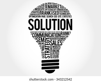 SOLUTION bulb word cloud, business concept