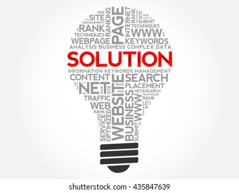 SOLUTION bulb word cloud, business concept