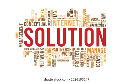 Plantilla de palabras en la nube de soluciones. Concepto de negocio Vector de fondo defarance palabra clave diseño colorido.