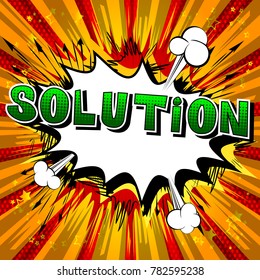 Solution - Comic book style word on abstract background.