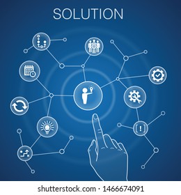 Solution concept, blue background. strategy, plan, execution, timetable icons