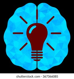 Solution concept. Brain of triangles with idea bulb. Vector illustration.