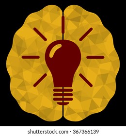 Solution concept. Brain of triangles with idea bulb. Vector illustration.