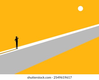 Concepto de solución. Hombre de negocios en una pared o un Vector de camino Pequeño y difícil