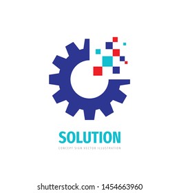 Solution concept logo design. Gear cogwheel  icon. Vector illustration. SEO sign. 