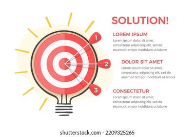 Solution concept with target with 3 arrows and handdrawn bulb around it, vector eps10 illustration