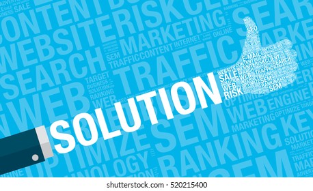 Solution concept with thumbs up, vector illustration
