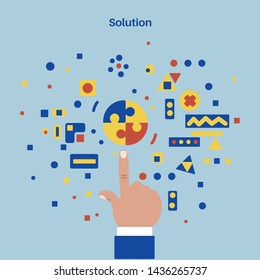 Solution concept. Vector illustration with puzzle and hand.