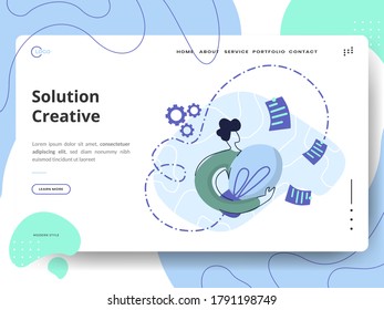  Solution Creative Illustration,the concept of Teamwork, can be used for landing pages, web, ui, banners, templates, backgrounds, flayer, posters, development.