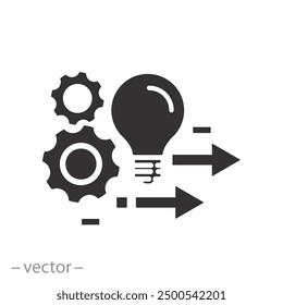 solution execute develop icon, implement idea, configuration cogwheel with light bulb, flat vector illustration