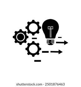 solution execute develop icon, implement idea, configuration cogwheel with light bulb, flat vector illustration