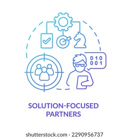 Solution focused partners blue gradient concept icon. Develop business strategy. Involve IoT abstract idea thin line illustration. Isolated outline drawing. Myriad Pro-Bold font used