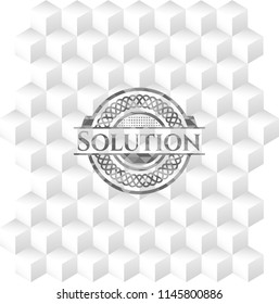 Solution grey emblem with geometric cube white background