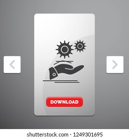 solution, hand, idea, gear, services Glyph Icon in Carousal Pagination Slider Design & Red Download Button