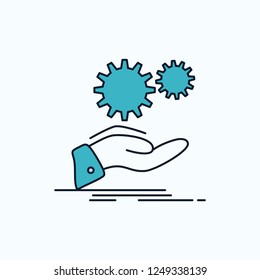 solution, hand, idea, gear, services Flat Icon. green and Yellow sign and symbols for website and Mobile appliation. vector illustration