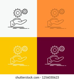 solution, hand, idea, gear, services Icon Over Various Background. Line style design, designed for web and app. Eps 10 vector illustration