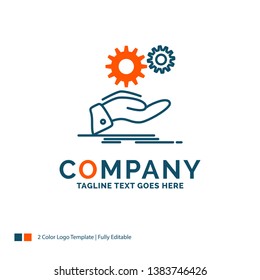 solution, hand, idea, gear, services Logo Design. Blue and Orange Brand Name Design. Place for Tagline. Business Logo template.