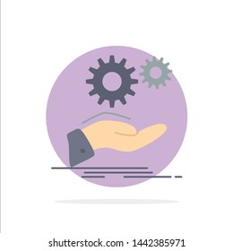 solution, hand, idea, gear, services Flat Color Icon Vector