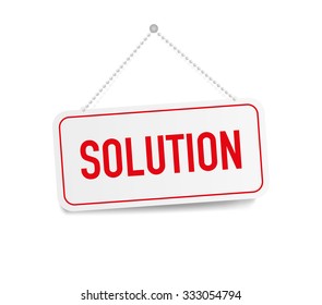 Solution hanging sign isolated on white wall