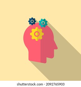 Icono de cabeza y vectores de engranaje de la solución, diseño plano, sombra larga