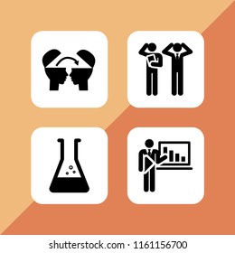 solution icon. 4 solution set with process, strategy, problem and beaker vector icons for web and mobile app