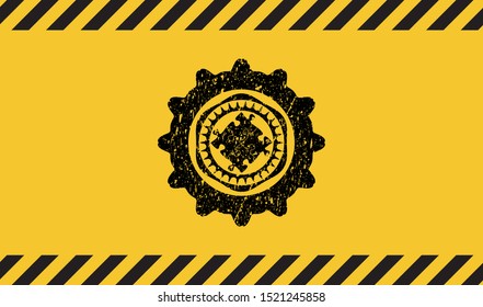 solution icon black grunge emblem with yellow background. Vector Illustration. Detailed.