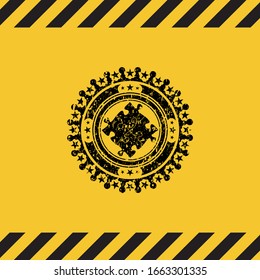 Lösungs-Symbol schwarzes Grunge-Emblem in gelbem Warnzeichen. Vektorillustration Illustration. Detaillierte Angaben.