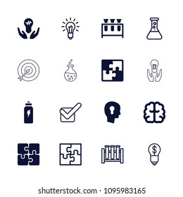 Solution icon. collection of 16 solution filled and outline icons such as brain, energetic drink, keyhole in head, puzzle. editable solution icons for web and mobile.