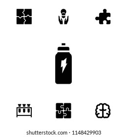 Solution icon. collection of 7 solution filled icons such as brain, puzzle, energetic drink, test tube. editable solution icons for web and mobile.