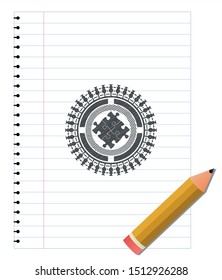 solution icon emblem drawn in pencil. Vector Illustration. Detailed.