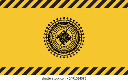 solution icon grunge black emblem with yellow background, warning sign. Vector Illustration. Detailed.