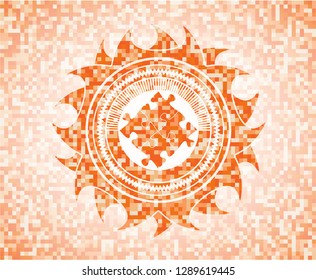 solution icon inside abstract orange mosaic emblem with background