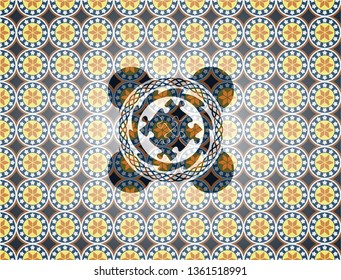 solution icon inside arabesque badge background. arabic decoration.
