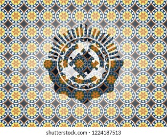 solution icon inside arabesque emblem background. arabic decoration.
