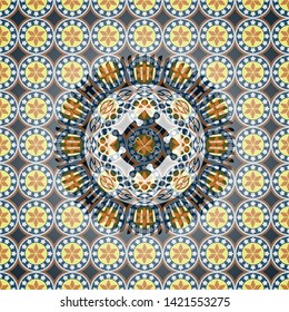 solution icon inside arabesque style emblem. arabic decoration.