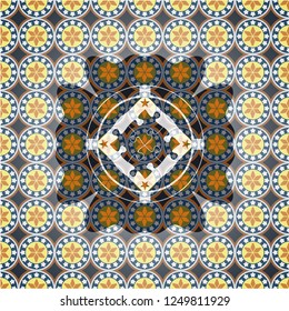 solution icon inside arabic badge. Arabesque decoration.