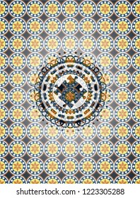 solution icon inside arabic style emblem. Arabesque decoration.