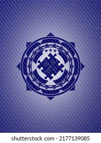 solution icon inside badge with jean texture. 