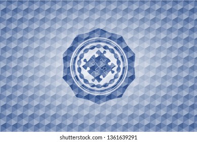 solution icon inside blue badge with geometric pattern.
