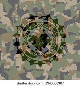 solution icon inside camouflage texture