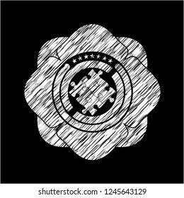 solution icon inside chalkboard emblem