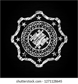 solution icon inside chalkboard emblem