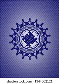 solution icon inside denim background