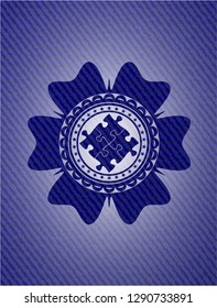 solution icon inside emblem with denim high quality background
