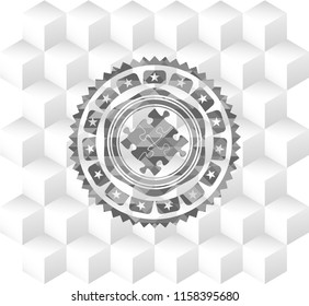 solution icon inside grey badge with geometric cube white background
