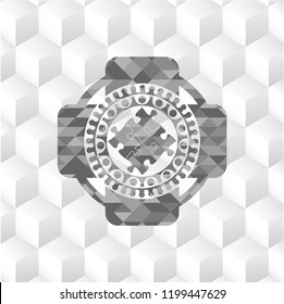 solution icon inside grey badge with geometric cube white background